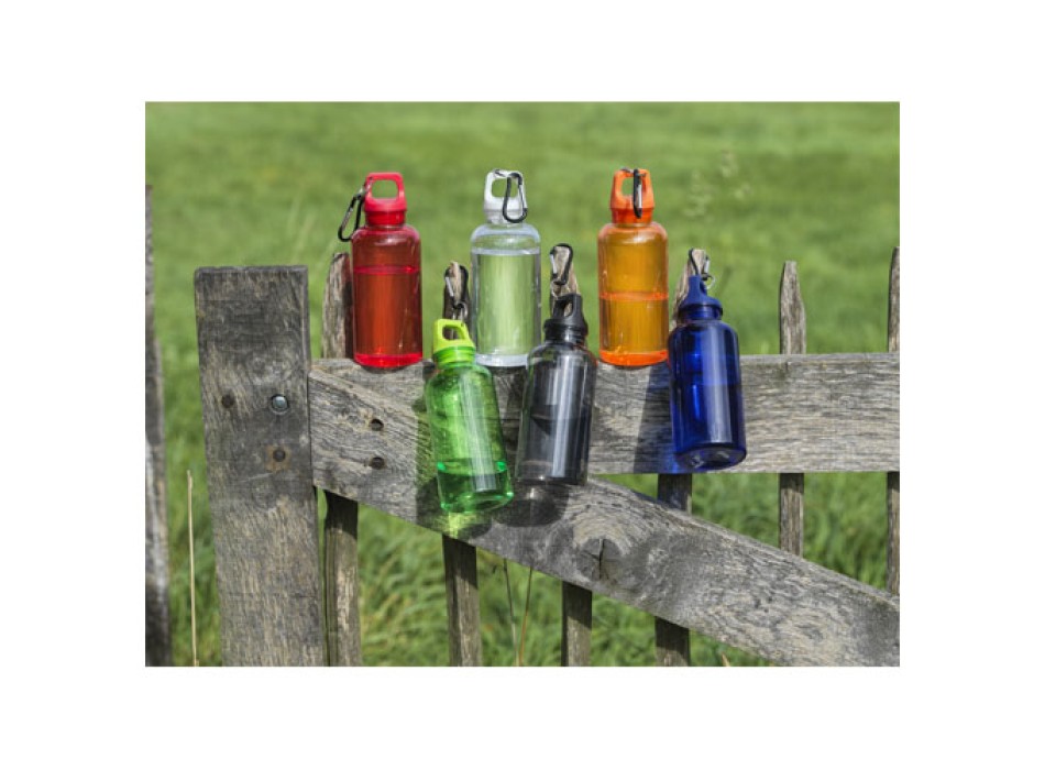 Borraccia in plastica riciclata certificata RCS da 400 ml con moschettone Oregon