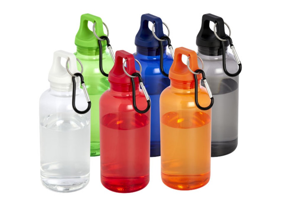 Borraccia in plastica riciclata certificata RCS da 400 ml con moschettone Oregon