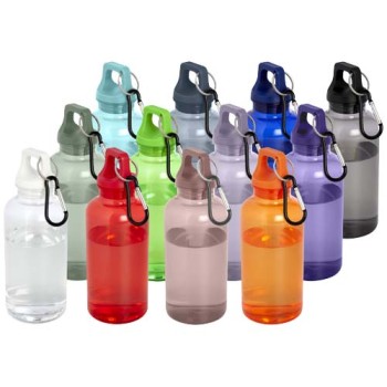 Borraccia in plastica riciclata certificata RCS da 400 ml con moschettone Oregon