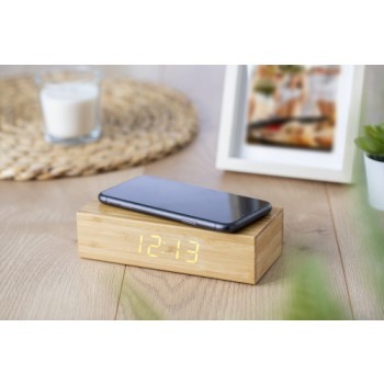 Caricabatterie wireless in bamboo con orologio Rosie