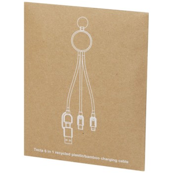 Cavo di ricarica 6 in 1 in plastica riciclata/bambù con portachiavi Tecta