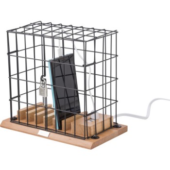 Supporto per smartphone in gabbia, in legno ed alluminio Adam